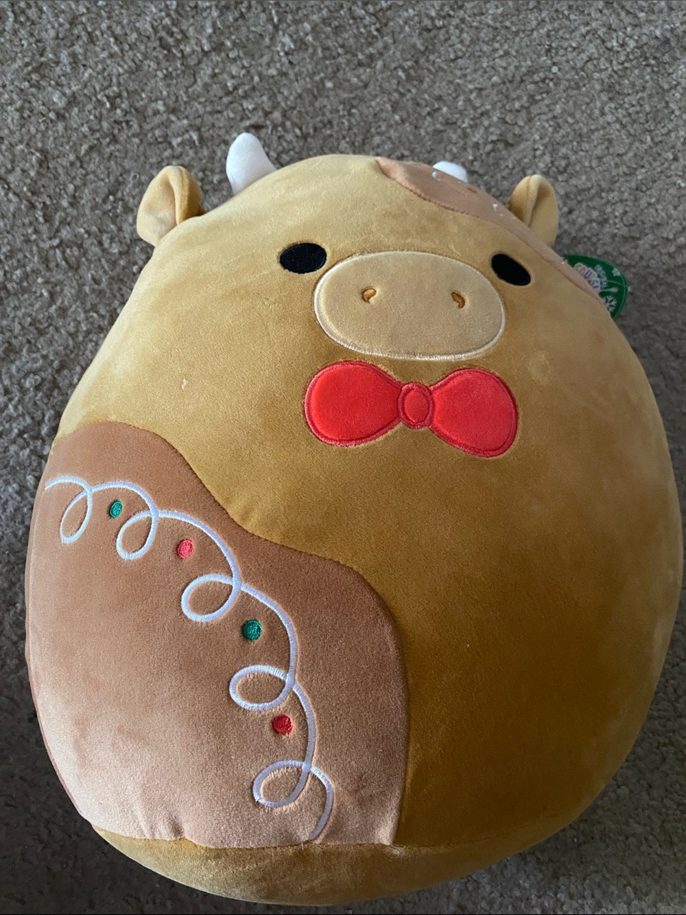 Squishmallows “Jericho” Yellow and Brown Cow with Red Bow tie